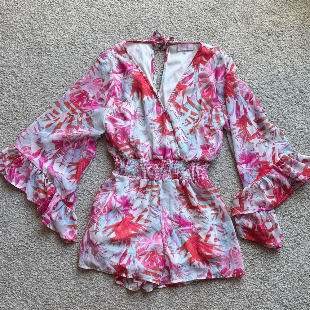 Pink Lily Vibrant Floral Vacation Romper